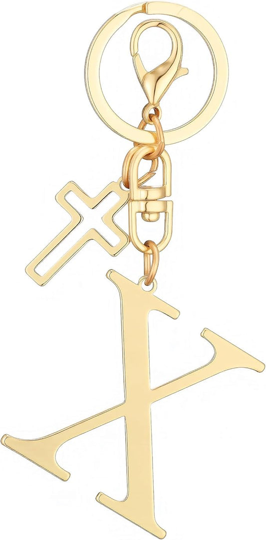 Gold Initial Keychain for Women A-Z Letter Cross Keychains Alphabet Key Chain bag Accessories Gift for Christian