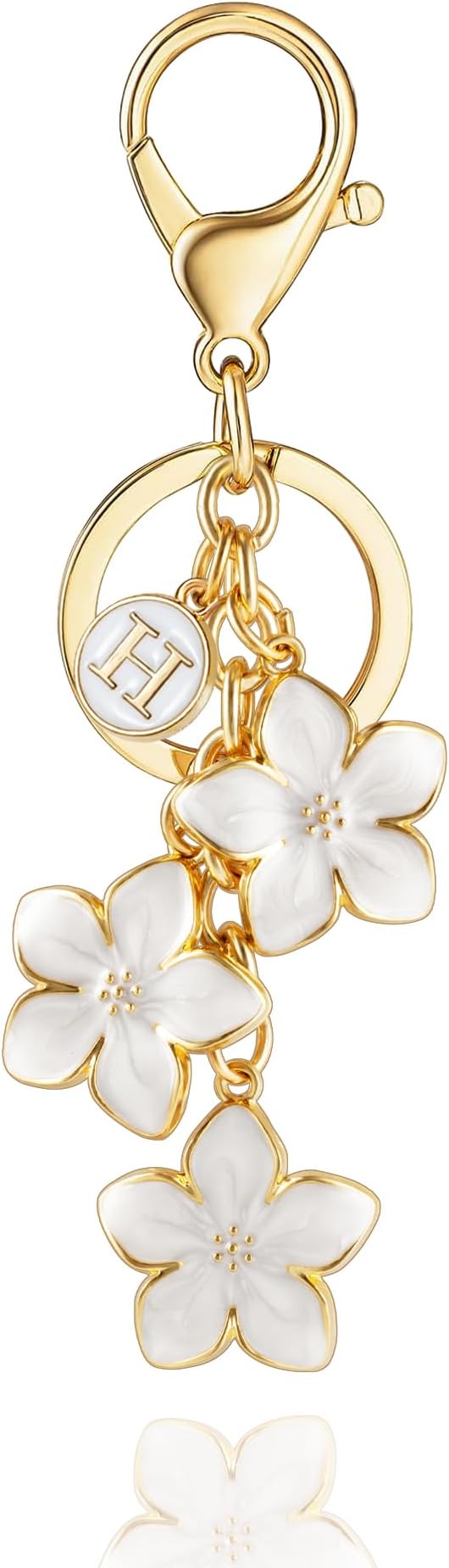XGALBLA White/Pink/Black Big Cute Flower Initial Letter Keychain for Women, Flower Bag Charms Enameled Keychain Handbag Purse