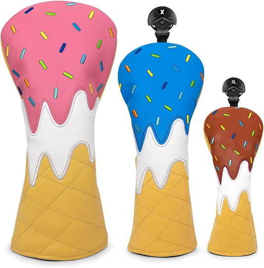 Golf Wood Head Covers Driver Cover 3 Wood Headcover Hybrid Head Covers Embroidery Ice Cream Design Golf Club Headcovers Leather Hand-Made Wood Head Cover