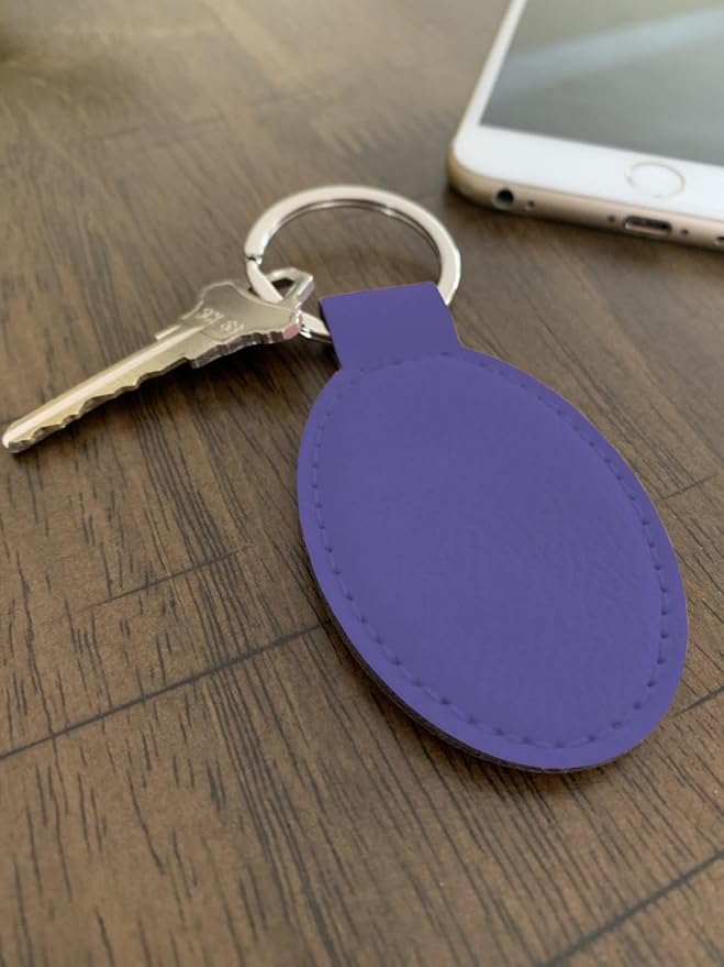 LaserGram Oval Keychain, Palm Trees, Personalized Engraving Included (Dark Purple)