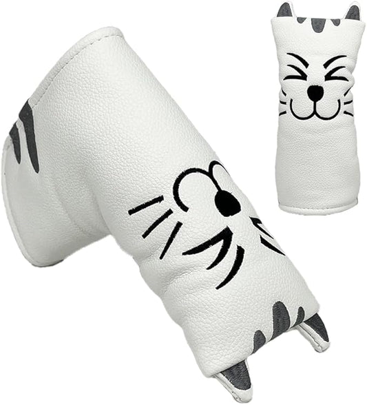 Golf Kitty Head Cover Golf Club White Leather Headcovers 1pc/4pcs Set Fits Driver Fairway Wood Hybrid Utility Putter Iron Wedge Headcover.