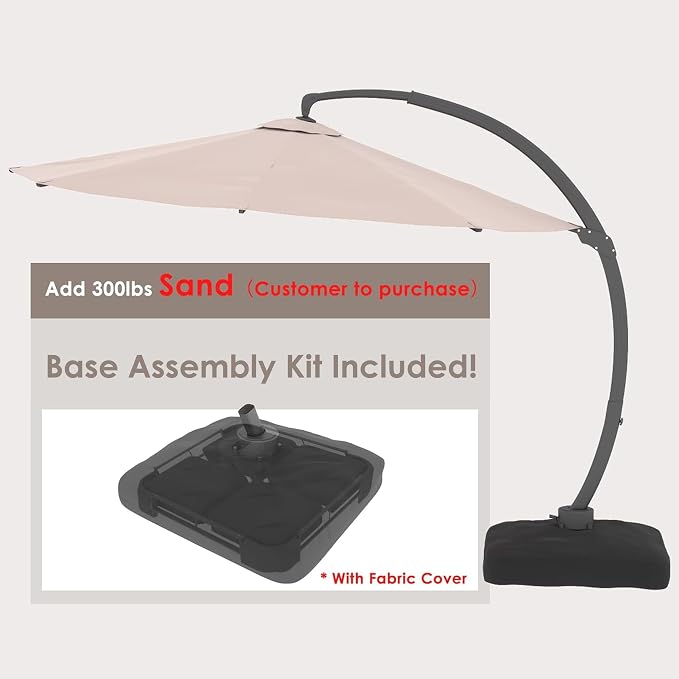 11FT Solar Powered LED Light Cantilever Patio Umbrella - Image 3