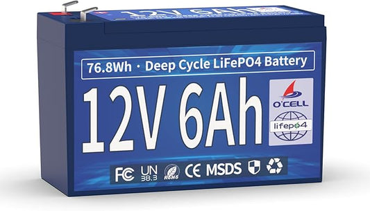 12V 6Ah LiFePO4 Lithium Battery, 6A BMS 76.8W Output Power, 4000+ Deep Cycles & 10 Years Lifetime, Low Self-Discharge, for Fish Finder, Toy Car, Security Camera, Camping, Garage Door Opener, Solar