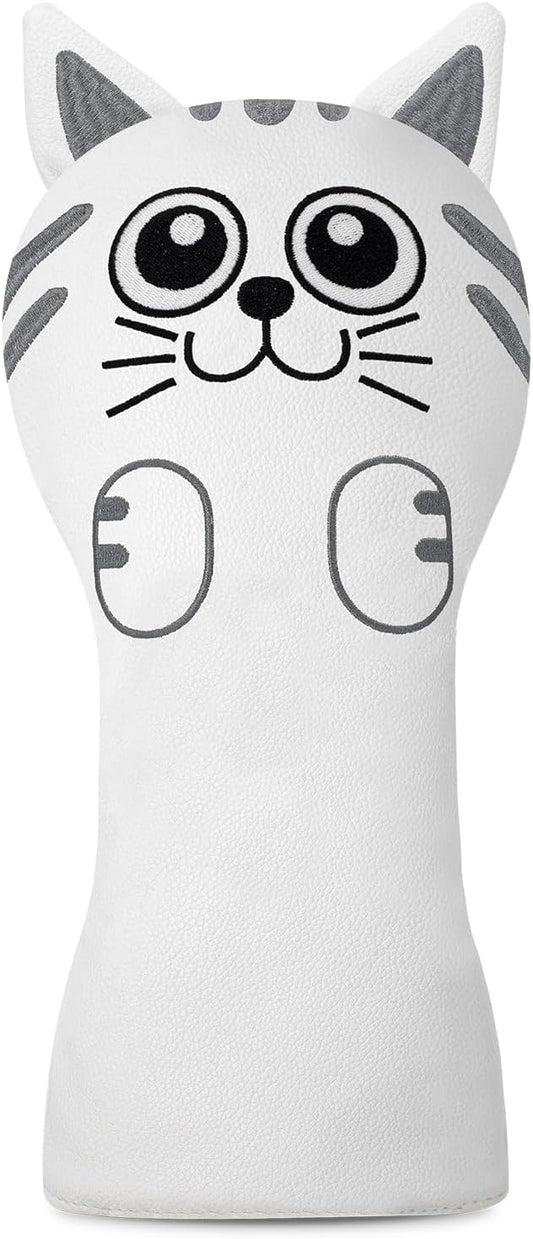 Golf Kitty Head Cover Golf Club White Leather Headcovers 1pc/4pcs Set Fits Driver Fairway Wood Hybrid Utility Putter Iron Wedge Headcover.