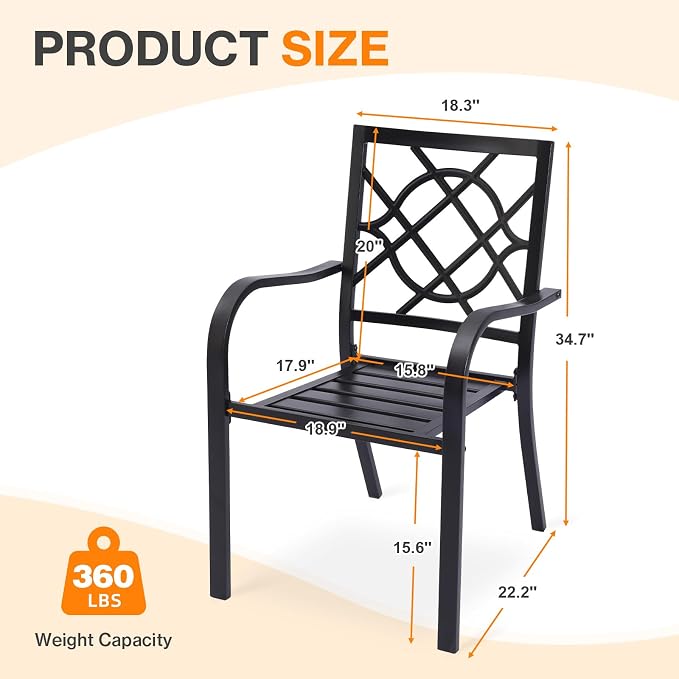 Patio Dining Chairs Set of 2, Stackable Metal High Back Chairs Set - Image 3