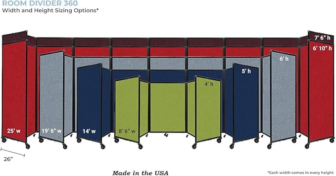 Versare Room Divider 360 Portable Wall Partition | Folding Panels | Large Freestanding Divider | Locking Wheels | Temporary Room Separator | 14' x 7'6'', Ocean