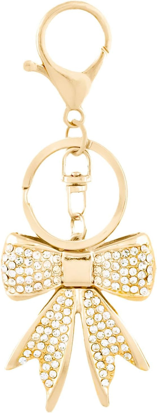 Sparkly Bow Bag Charm Keychain - Rhinestone Bow Key Chain for Women - Cute Purse Handbag Charms Accessories