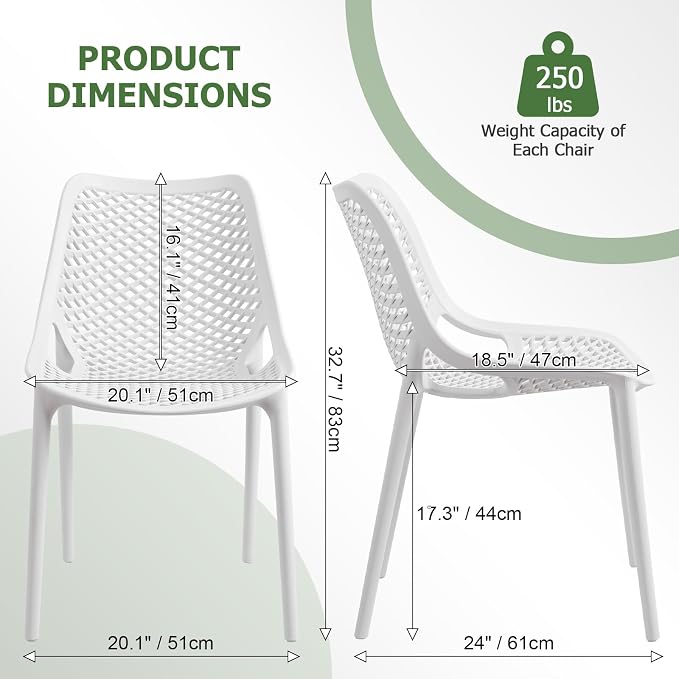 4 Pack Outdoor Patio Chairs, Plastic Dining Chairs, No Assembly, Plastic Chairs - Image 3