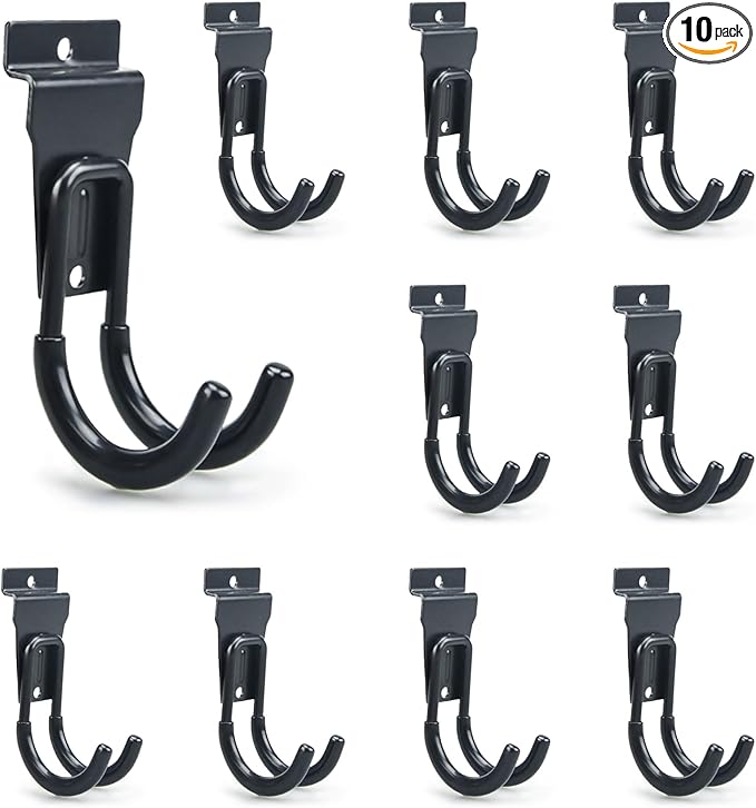 Slatwall Hooks Heavy Duty Slatwall Accessories Small J Hooks Garage Slat Wall Hooks and Hangers, Black(10 Pack)