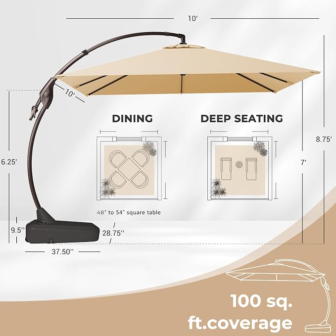 Grand patio 10x10 FT Sunbrella Square Cantilever Umbrella - Image 4