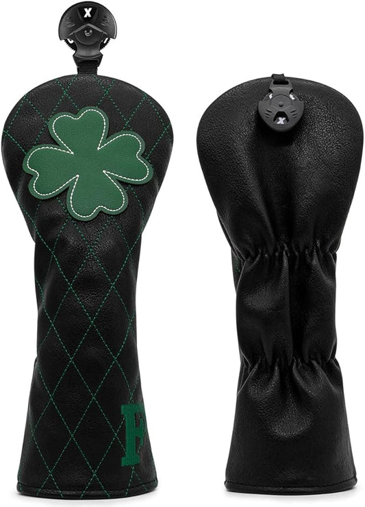 Golf Club Headcover Live Lucky 3 Wood Headcover Magnetic Closure Elegant Embroidery Premium Leather Driver Covers Fairway Wood Covers Hybrid Headcover Shamrock Golf Head Covers