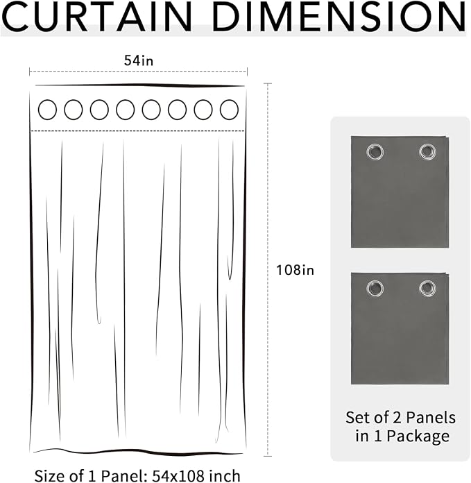 Easy-Going 100% Waterproof Outdoor Curtains 54x108 inch, Dark Grey | Windproof - Image 7