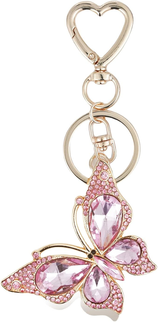 Weixiltc Charm Keychain for Women, Cute Heart Key Chain with Diamond Butterfly Pendant, Lovely Bag & Purse Keyring Accessory