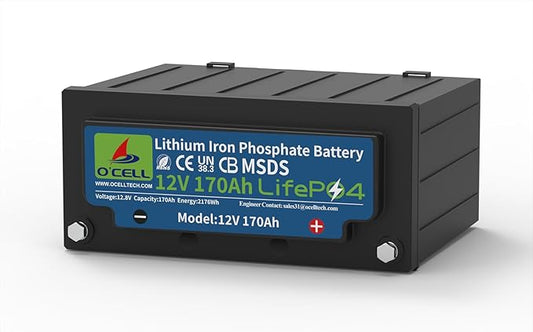 12V 170Ah LiFePO4 Battery with 200A BMS | 2560W Max Load Power | 44lbs Lightweight | 15,000 Cycles | for RV/Marine/Solar – 2X Capacity vs 100Ah Lead Acid (12V 170Ah)