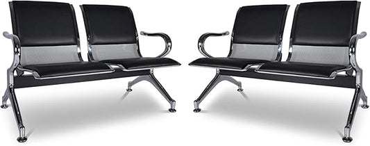 kinbor PU Leather Waiting Room Chairs - Airport Salon Office Waiting Area Reception Chairs Furniture Bench with Arms for Bank, Hospital, Barbershop, Black (Set of 2)