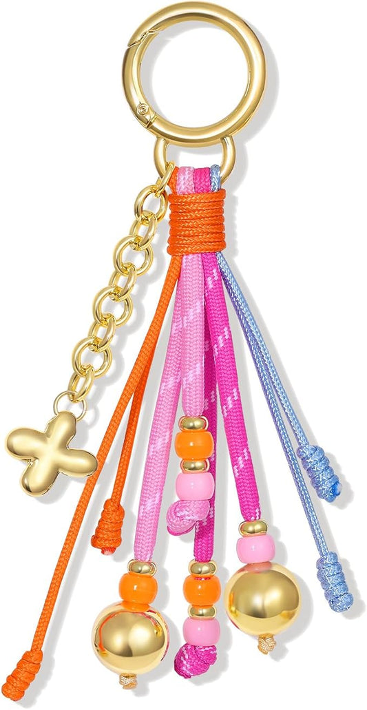 KissYan Christmas Initial Bag Charm for Women, Colorful Rope Purse Keychain With Puffy Letter, Handbag Charm for Backpack