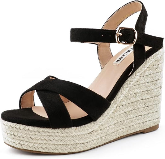 JOY IN LOVE Womens Espadrilles Wedge Sandals Platform Heels Ankle Strap Open Toe Buckle Sandals