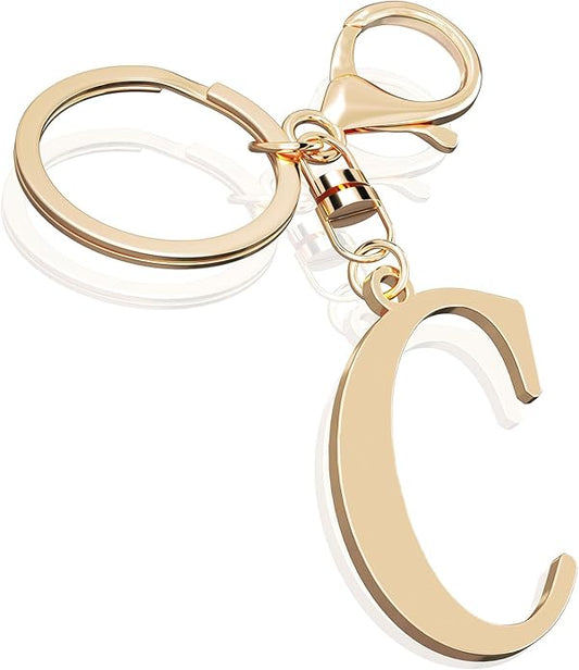 Cute Stainless Steel Gold Initial Letter Keychain for Women Girl, Charms for Key Handbag Backpack Bag, Personalized Gift