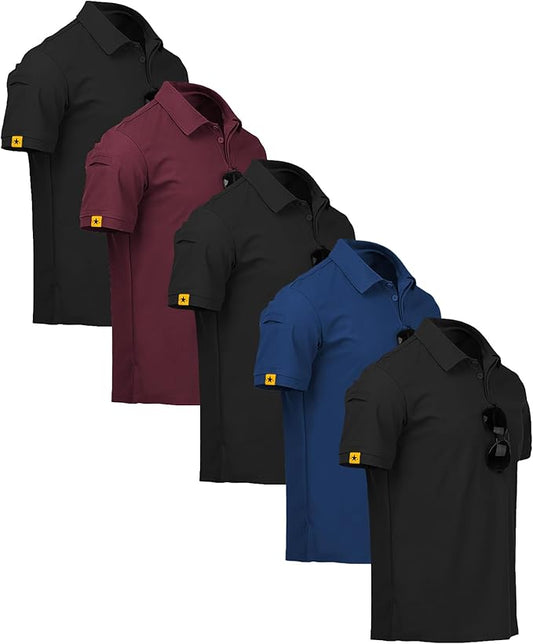 ZITY 5 Pack Mens Polo Shirt Short Sleeve Sports Golf Tennis T-Shirt Moisture-Wicking Summer Shirts