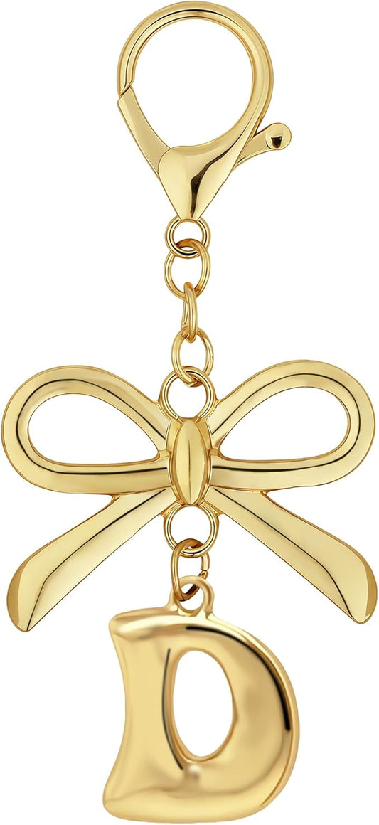 Gold Bubble Heart, Cherry, Bow & More Designs Letter Initial Keychain Bag Charms – Cute Purse Charms for Handbags