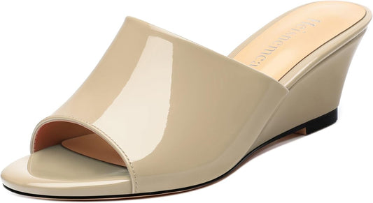 Wedge Sandals for Women Open Toe Wedge Heels Womens Matte High Heel Sandal Round Toe Heeled Wedge Sandals Slip on Casual shoes 2 inch
