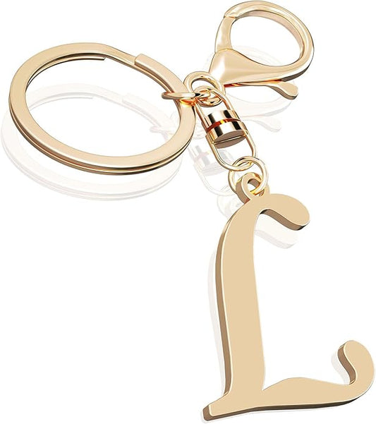 Cute Stainless Steel Gold Initial Letter Keychain for Women Girl, Charms for Key Handbag Backpack Bag, Personalized Gift