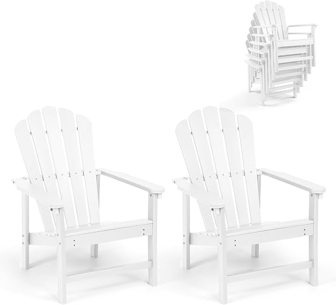 Oversized Stackable Adirondack Chair Set of 2, HDPE Fire Pit Chair | All-Weather by Mguio