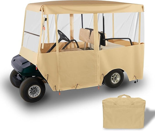 Tecoom Golf Cart Enclosure 2/4/6 Passenger, Golf Rain Cover 600D Waterproof Snowproof, Door Zippers, Clear Windows and Windproof Hooks, Universal Fit for EZGO, Yamaha, Club Car