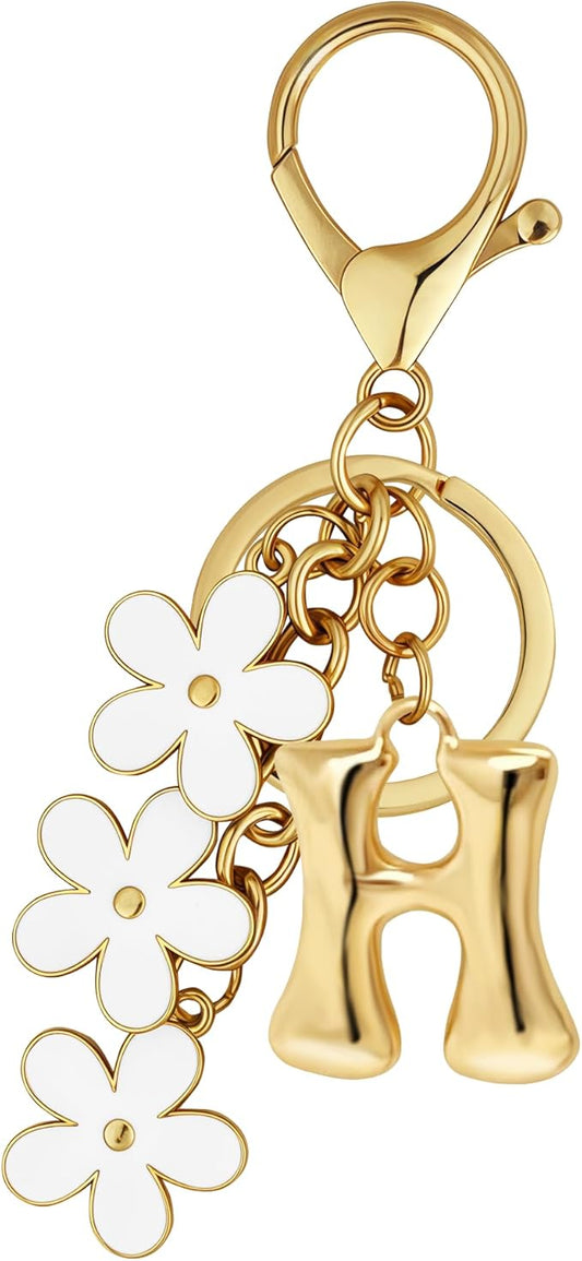 Gold Bubble Heart, Cherry, Bow & More Designs Letter Initial Keychain Bag Charms – Cute Purse Charms for Handbags