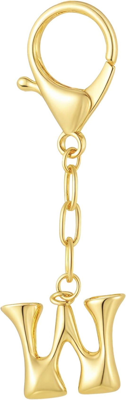 Gold Bubble Initial Keychain Charm for Women Chunky Bag Purse Charms A-Z Letter Key Chains for Handbag Accessories