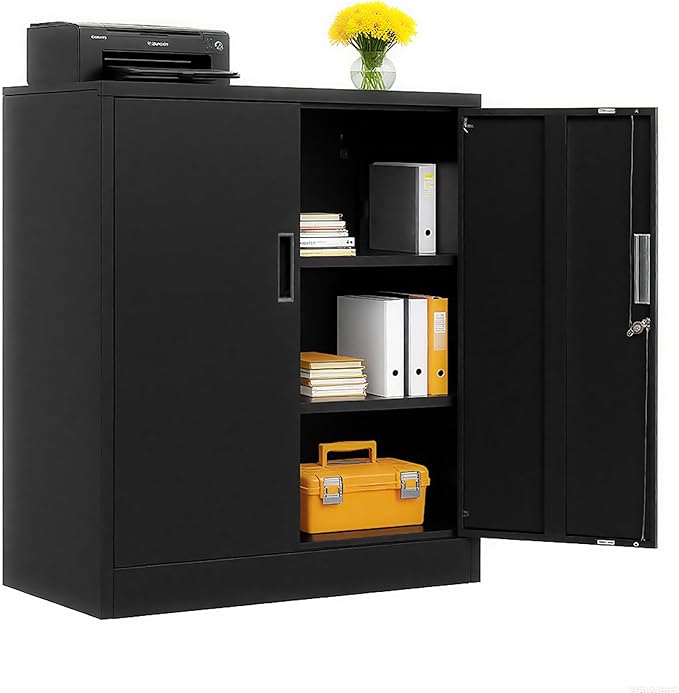 BESFUR Metal Storage Cabinet 36" H, Black Metal Cabinet with 2 Lockable Doors and 2 Adjustable Shelves, Garage Storage Cabinet for Home Office, Garage, School, Apartment, Warehouse