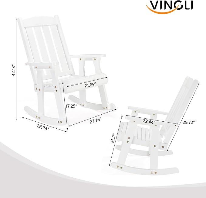 VINGLI Outdoor Rocking Chair Set of 2, Heavy Duty 600 LBS Rocker, Weatherproof - Image 3