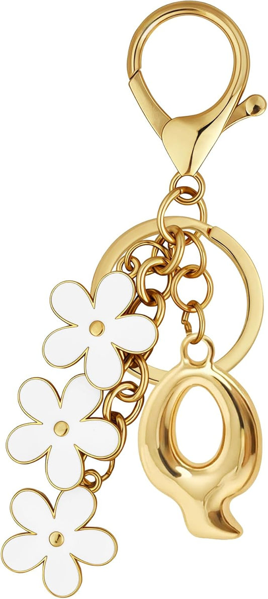 Gold Bubble Heart, Cherry, Bow & More Designs Letter Initial Keychain Bag Charms – Cute Purse Charms for Handbags