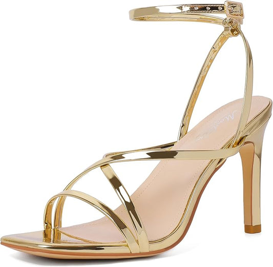 Mostrin Strappy Heels for Women Square Open Toe Lace Up Heeled Sandals Ankle Strap Sexy Stiletto High Heels for Party, Prom, Dating, Wedding