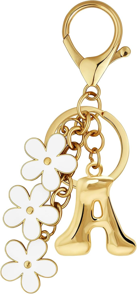 Gold Bubble Heart, Cherry, Bow & More Designs Letter Initial Keychain Bag Charms – Cute Purse Charms for Handbags