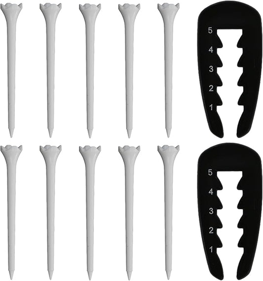 2 Pieces Precision Golf Tee Height Setter, Outdoor Adjustable Golf Tee Height Tool with 10 Pieces Tees, for Consistent and Precise Shots