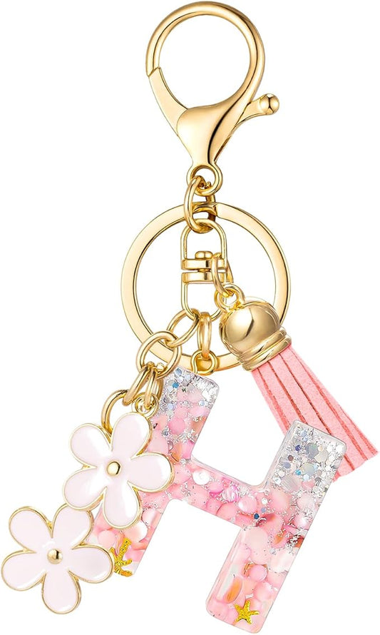 SELOVO Girls Pink Flower Chain Cute Keychain Initial Keychain Key Chain for Women