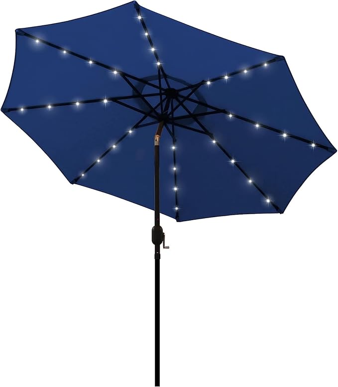 9 ft Solar Umbrella 32 LED Lighted Patio Umbrella Table Market Umbrella by Blissun