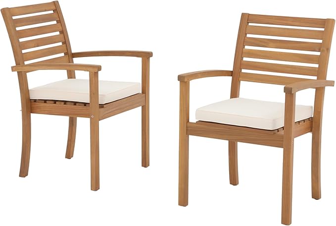 Stackable Patio Dining Chairs Set of 2, Acacia Wood, Stackable Design by OCOrange-Casual