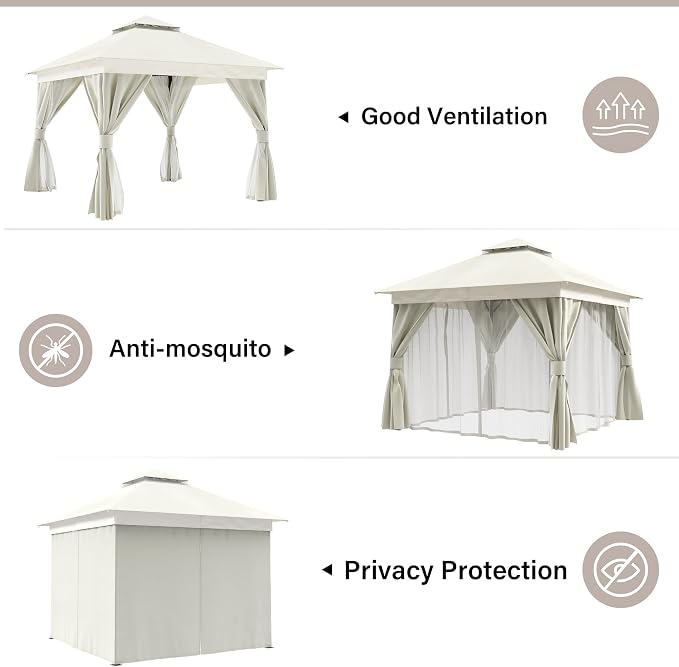 10'x10' Outdoor Gazebo with 50FT String Lights, Metal Heavy Duty Patio Canopy - Image 3