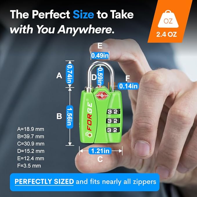 Forge TSA Luggage Combination Lock - Open Alert Indicator, Easy Read Dials, Alloy Body- Ideal for Travel, Lockers, Bags (Green 2Pk)