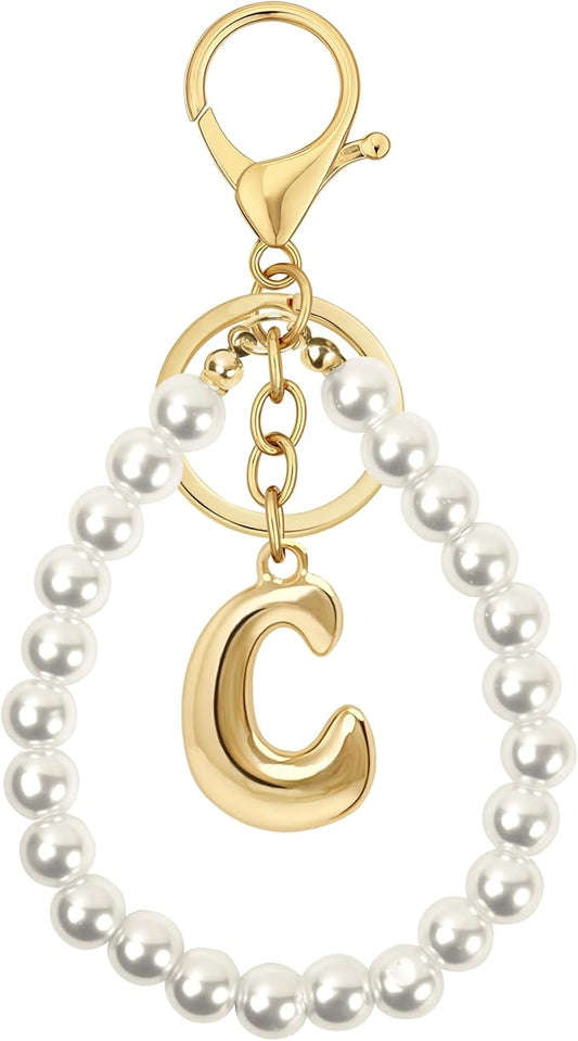 Gold Bubble Heart, Cherry, Bow & More Designs Letter Initial Keychain Bag Charms – Cute Purse Charms for Handbags