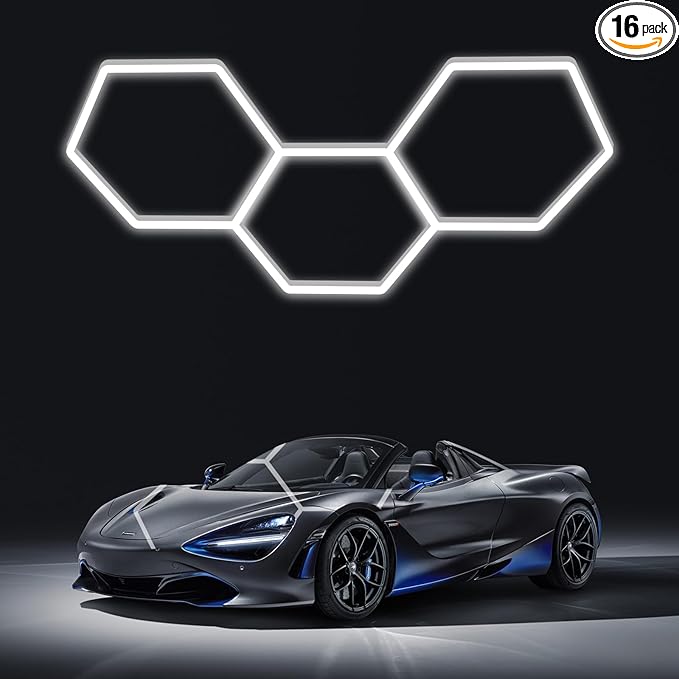 LED Hexagon Garage Lights: 15900LM Super Bright 3 Hexagon LED Lights Car Detailing Hexagonal Light for Garage Workshop Warehouse Basement Gym