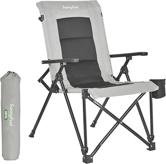 SUNNYFEEL Ergonomic High Back Camp Chair - 500lbs Heavy Duty Folding Chair, UV-Resistant Portable Camp Chair with Hard Armrests, Cup Holder＆ Bag for Outdoor, Basebal, Travel, Sports, Hiking, Fishing