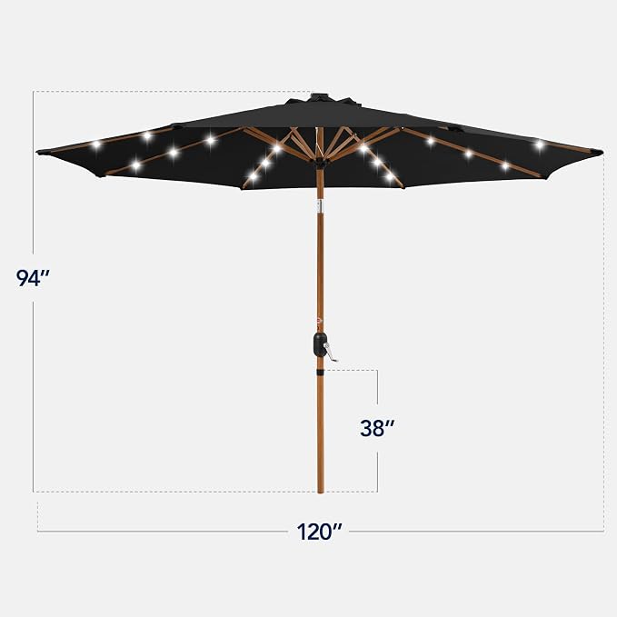 Best Choice Products 10ft Solar Market Patio Umbrella w/Woodgrain Pattern Pole - Image 2