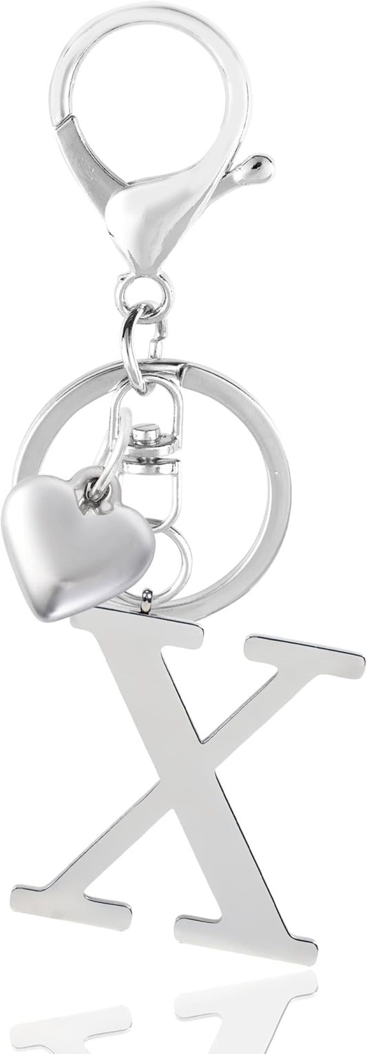Metal Heart Alphabet Keychain for Women, Girls - Cute Initial Letter Accessories for Purse, Bag Charms and Backpack