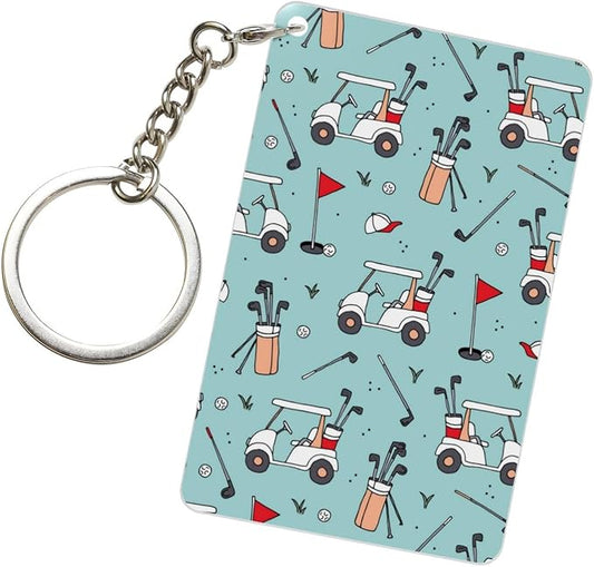 Astronaut Playing Golf Keychains Rectangular Acrylic Keychain Daily Key Ring Car Key Fob Holder 2X3 Inch