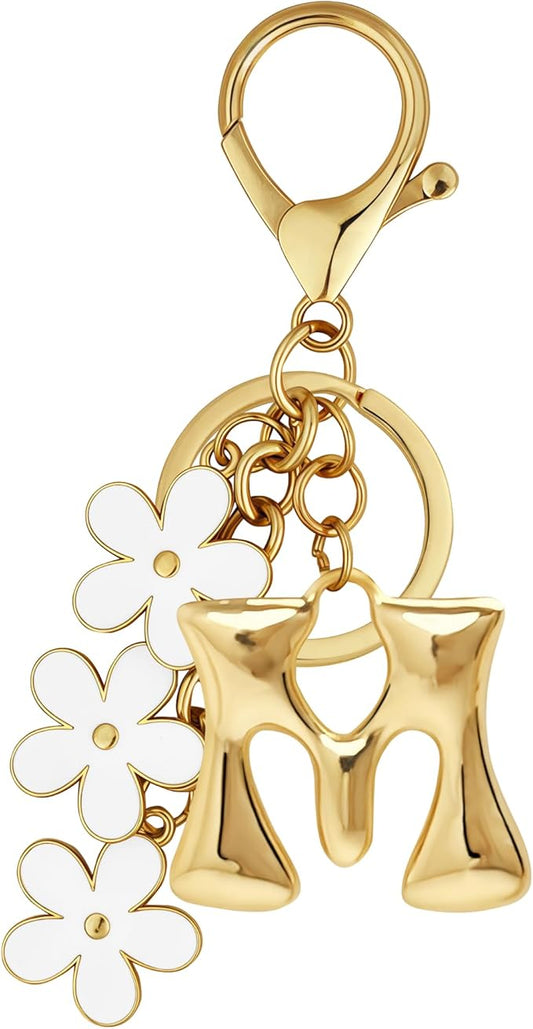 Gold Bubble Heart, Cherry, Bow & More Designs Letter Initial Keychain Bag Charms – Cute Purse Charms for Handbags