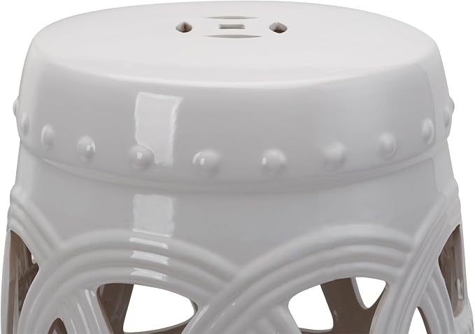 Outsunny 14" x 17" Ceramic Garden Stool Strong Glazed Material White | - Image 9