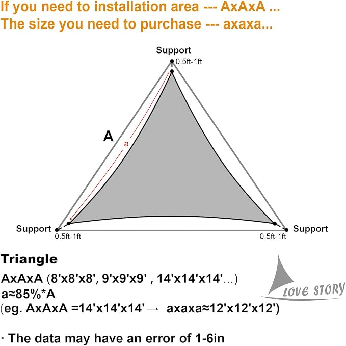 LOVE STORY 16' x 16' x 16' Triangle Sun Shade Sail - Image 2